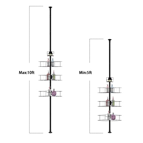 SANDEGOO Corner Shower Caddy Tension Pole,Black 4 Tier Adjustable Shower racks for inside Shelves Bathroom Bathtub Shampoo Holder Organizer Storage Rack, Rustproof Stainless Steel Shower 40-120 inch