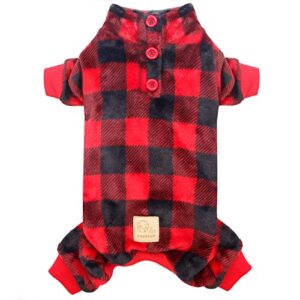 cyeollo dog pajamas thermal warm dog pjs onesie red buffalo dog clothes doggie small medium dog pajamas outfits for winter cold weather