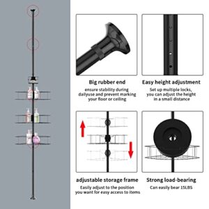 SANDEGOO Corner Shower Caddy Tension Pole,Black 4 Tier Adjustable Shower racks for inside Shelves Bathroom Bathtub Shampoo Holder Organizer Storage Rack, Rustproof Stainless Steel Shower 40-120 inch