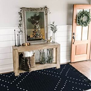 Boho Area Rug 4'x6' Woven Black Rugs Cotton Moroccan Geometric Chic Bohemian Indoor Outdoor Rug Farmhouse Throw Rug Washable Floor Carpet for Entry Mat Living Room Bedroom Patio Decor