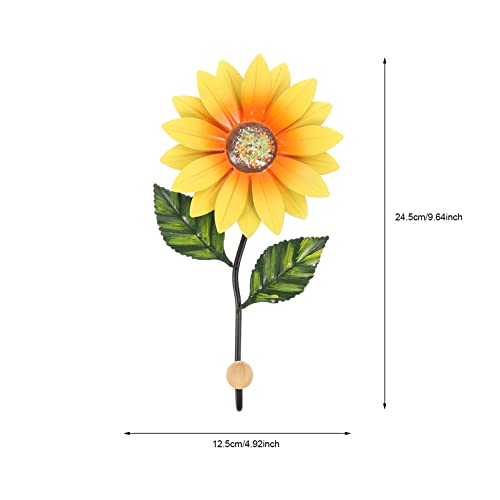 YARNOW Wall Hooks Wall Mounted Art Flower Hook Vintage Metal Sunflower Hooks Keys Aprons Kitchen Wall Hangers for Hanging Coat Hat Key Towel Vintage Hanger Yellow