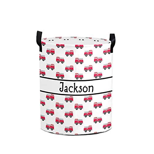 CustomLife Fire Truck Baby Personalized Custom Laundry Hamper Storage Basket Collapsible for Living Room Bathroom Bedroom 14.17 X 19.69 inches