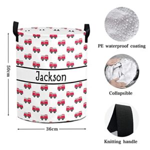 CustomLife Fire Truck Baby Personalized Custom Laundry Hamper Storage Basket Collapsible for Living Room Bathroom Bedroom 14.17 X 19.69 inches