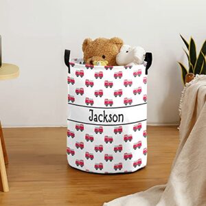 CustomLife Fire Truck Baby Personalized Custom Laundry Hamper Storage Basket Collapsible for Living Room Bathroom Bedroom 14.17 X 19.69 inches