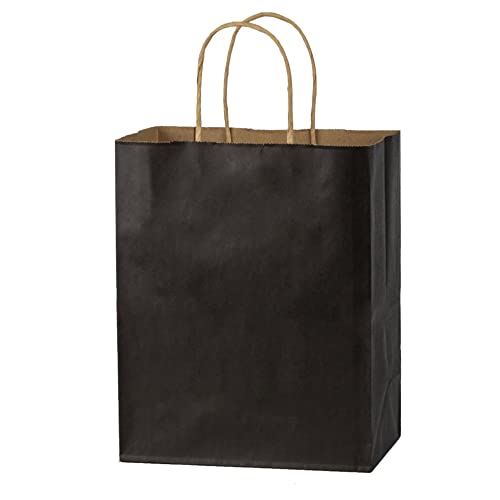 Kraft Paper Bags 100Pcs 8x4.75x10 Inches Medium Paper Handle Gift Bags,Party Favor Bags Shopping Reatial Bags Christmas Kraft Bags Black Paper Bags Bulk 100% Recyclable Paper