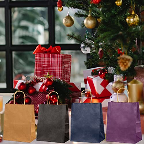 Kraft Paper Bags 100Pcs 8x4.75x10 Inches Medium Paper Handle Gift Bags,Party Favor Bags Shopping Reatial Bags Christmas Kraft Bags Black Paper Bags Bulk 100% Recyclable Paper