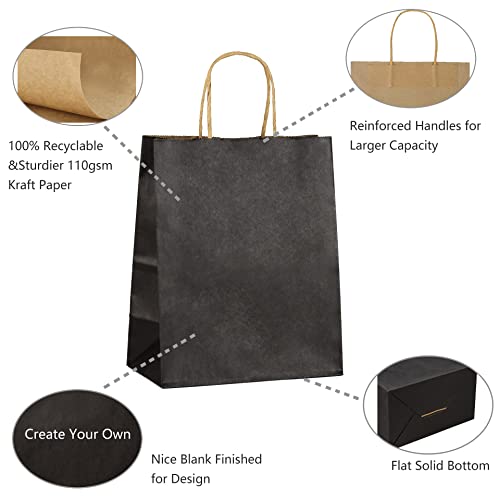 Kraft Paper Bags 100Pcs 8x4.75x10 Inches Medium Paper Handle Gift Bags,Party Favor Bags Shopping Reatial Bags Christmas Kraft Bags Black Paper Bags Bulk 100% Recyclable Paper