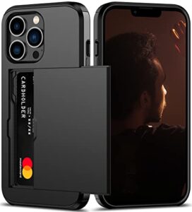 nvollnoe for iphone 13 pro case with card holder heavy duty protective dual layer shockproof hidden card slot slim wallet case for iphone 13 pro for men&women(black)