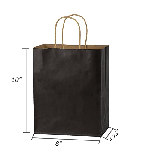 Kraft Paper Bags 100Pcs 8x4.75x10 Inches Medium Paper Handle Gift Bags,Party Favor Bags Shopping Reatial Bags Christmas Kraft Bags Black Paper Bags Bulk 100% Recyclable Paper