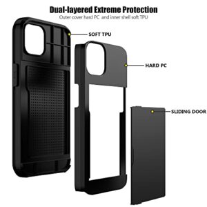 Nvollnoe for iPhone 13 Pro Case with Card Holder Heavy Duty Protective Dual Layer Shockproof Hidden Card Slot Slim Wallet Case for iPhone 13 Pro for Men&Women(Black)