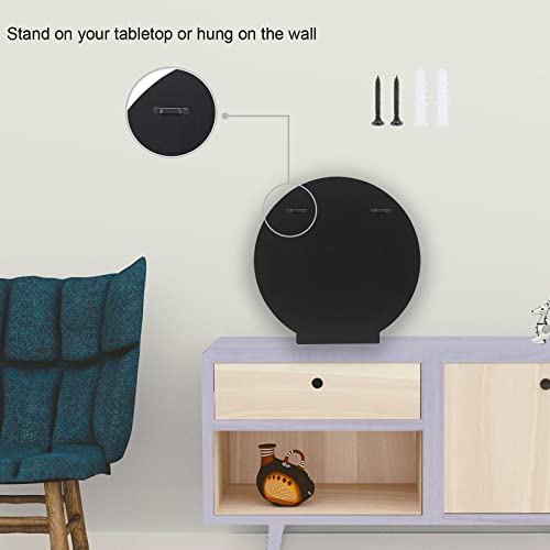 Natural Wood Round Wall Shelf With Star Moon And Cute Cat,Unique Decorative Floating Shelf For Crystals, Stones. Easy Install For Bedroom, Living Room And Kids Room. 12 x 12 x 3.5 in (Matte Black)