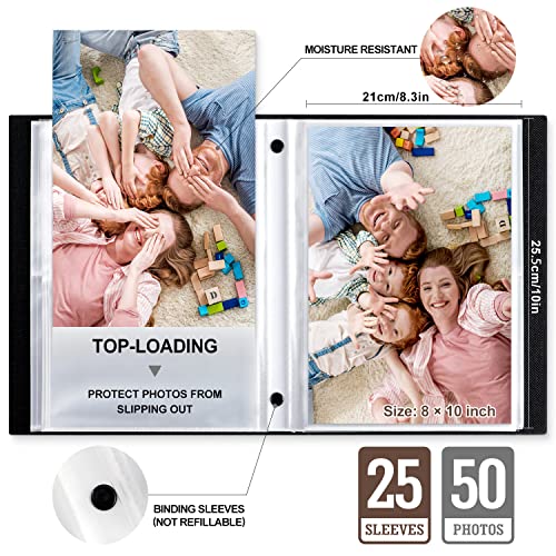 Ywlake Photo Album 8x10 Pockets, Linen Hard Cover Slip Slide in Photo Albums with Plastic Sleeves holds 50 Top Loading Vertical 8x10 Pictures (Grey)