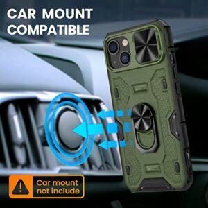 VEGO for iPhone 13 Case, iPhone 14 Kickstand Case with Slide Lens Cover, Built-in 360° Rotate Ring Stand Magnetic Car Mount Cover Case for iPhone 14 iPhone 13 6.1 inch 2021 - Green