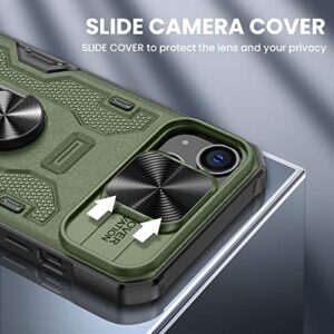 VEGO for iPhone 13 Case, iPhone 14 Kickstand Case with Slide Lens Cover, Built-in 360° Rotate Ring Stand Magnetic Car Mount Cover Case for iPhone 14 iPhone 13 6.1 inch 2021 - Green