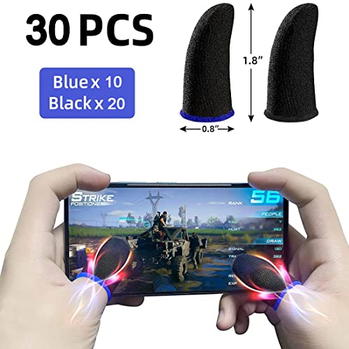 30 Pcs Gaming Finger Sleeves for Mobile Game, Anti-Sweat Breathable Seamless Thumb Finger Sleeve for League of Legend, PUBG, Rules of Survival, Knives Out, Fortnine