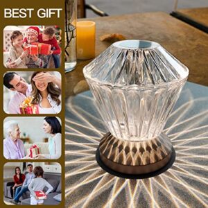 OUOYYO Crystal Night Light Desk Lamp, Rechargeable Touch Dimmable Table Lamp Bedside Large Battery - 3 Color Crystal Mini Small Lamp for Bedroom Beside Living Room - Great Gift Mom Wife Kids