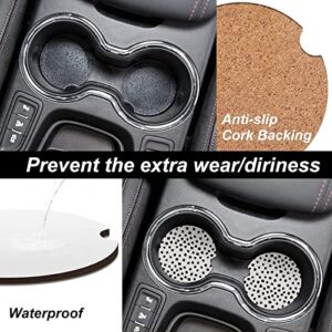 SXboxing Absorbent Car Cupholder Coaster 2 Pack,Ceramic Stone with a Finger Notch for Women & Lady,Cork Base Drink Coasters 2.56 Inch,Cute Auto Accessories Gifts - Cute Black Polka Dot