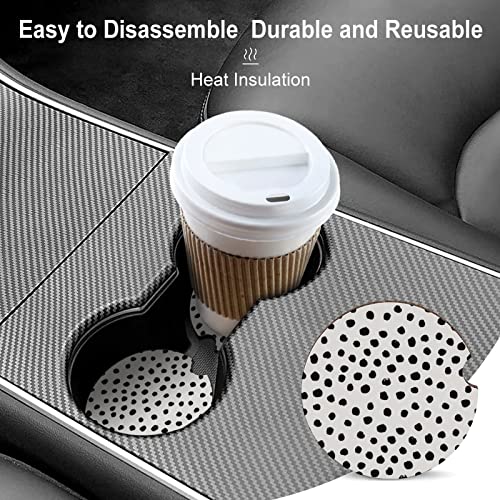 SXboxing Absorbent Car Cupholder Coaster 2 Pack,Ceramic Stone with a Finger Notch for Women & Lady,Cork Base Drink Coasters 2.56 Inch,Cute Auto Accessories Gifts - Cute Black Polka Dot