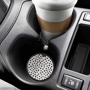 SXboxing Absorbent Car Cupholder Coaster 2 Pack,Ceramic Stone with a Finger Notch for Women & Lady,Cork Base Drink Coasters 2.56 Inch,Cute Auto Accessories Gifts - Cute Black Polka Dot