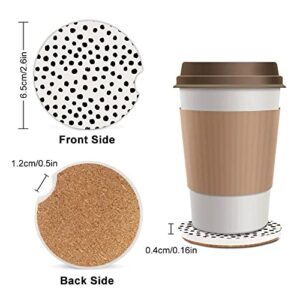 SXboxing Absorbent Car Cupholder Coaster 2 Pack,Ceramic Stone with a Finger Notch for Women & Lady,Cork Base Drink Coasters 2.56 Inch,Cute Auto Accessories Gifts - Cute Black Polka Dot