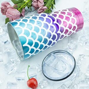 Yoelike 30 oz Mermaid Tumbler with Lid and Straw, Stainless Steel Vacuum Insulated Coffee Ice Cup, Double Wall Travel Mug, Sweat Proof - Keeps Cold for 24 Hours and Hot for 12 Hours