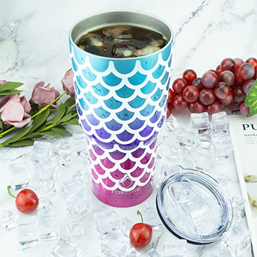 Yoelike 30 oz Mermaid Tumbler with Lid and Straw, Stainless Steel Vacuum Insulated Coffee Ice Cup, Double Wall Travel Mug, Sweat Proof - Keeps Cold for 24 Hours and Hot for 12 Hours