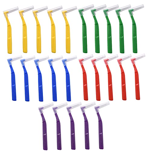 25 Pcs Interdental Angle Brushes,Reusable Dental Cleaners,Oral Dental Hygiene Brush,Dental Toothpick Floss for Braces,Tooth Cleaning Tool (Multi-Colored)