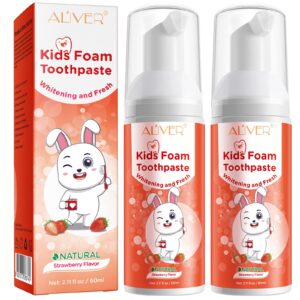 kids strawberry foaming toothpaste, anti-cavity fluoride, great tasting, safe and effective, 360ºcare for mouth, for children kids age for 3 and up, 2 pcs