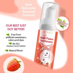 Kids Strawberry Foaming Toothpaste, Anti-Cavity Fluoride, Great Tasting, Safe and Effective, 360ºCare for Mouth, for Children Kids Age for 3 and Up, 2 PCS