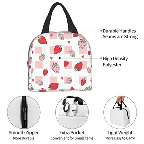 UYEUGV Strawberry Lunch Box Insulated Lunch Bag Reusable Tote Bags Lunchbox for Kids Teens Girls Boys School Work Travel