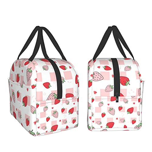 UYEUGV Strawberry Lunch Box Insulated Lunch Bag Reusable Tote Bags Lunchbox for Kids Teens Girls Boys School Work Travel