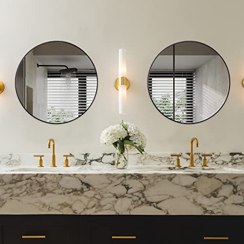 rozycher Round Mirror 24 Inch, Black Circle Mirror, Round Bathroom Mirror for Wall, Wall Mirror Decor, Black Round Mirror for Bathroom, Living Room, Bedroom, Entryway, Hallway, Vanity, Washroom