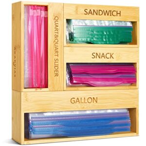 Akarvias Ziplock Bag Organizer for Kitchen Drawer-Large Storage Space,Food Storage Bag Organizer,Bamboo Plastic Bag Holder,Sandwich Bag Organizer-Upgrade Convenient Openings-Fits Quart Slider Bag