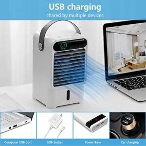 Mini Air Conditioner Portable, Personal Air Cooler Fan with 3 Wind Speeds, Evaporative Humidifier, LED Light, Timing - Small AC Misting Fan USB for Home Room Bedroom Office Desk, 500ml Water Tank, 6W