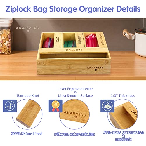 Akarvias Ziplock Bag Organizer for Kitchen Drawer-Large Storage Space,Food Storage Bag Organizer,Bamboo Plastic Bag Holder,Sandwich Bag Organizer-Upgrade Convenient Openings-Fits Quart Slider Bag