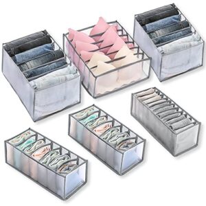 sandking 6pack wardrobe clothes drawer organizers dividers - 6/7/11grids compartment storage box bins for jeans,bras,underwear,socks,baby clothes, foldable closet drawer organizers storage bedroom