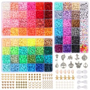 quefe 16500pcs, 66 colors, clay heishi beads with 260 letter beads polymer flat clay beads kit with elastic string pendant and jump rings for diy jewelry marking bracelets necklace, 6mm