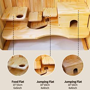 Rubor Hamster Cage Wooden Hamster Cages and Habitats for Dwarf Hamster, Guinea Pig, Chinchilla, 2-Tiers with Shelf and Ladder, Openable Top, Pull-Out Tray, Natural Wood