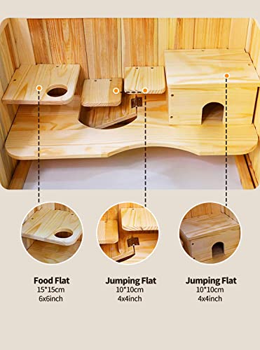 Rubor Hamster Cage Wooden Hamster Cages and Habitats for Dwarf Hamster, Guinea Pig, Chinchilla, 2-Tiers with Shelf and Ladder, Openable Top, Pull-Out Tray, Natural Wood