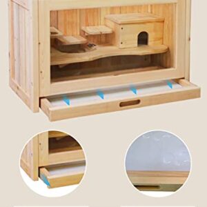 Rubor Hamster Cage Wooden Hamster Cages and Habitats for Dwarf Hamster, Guinea Pig, Chinchilla, 2-Tiers with Shelf and Ladder, Openable Top, Pull-Out Tray, Natural Wood