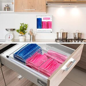 Ziplock Bag Organizer and Wrap Dispenser With Cutter,2-in-1 kitchen drawer organizer for food Storage bags and Plastic Wrap. - For gallons, quarts, sandwiches in various sizes of plastic bags