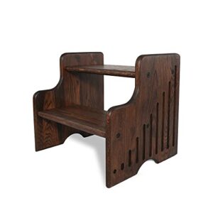consdan 2 tier step stool, usa grown solid hardwood oak, wooden step stool for adults kids seniors, bathroom kitchen toilet living room bedroom helper stool (chocolate color)