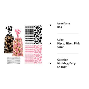 100 Pcs Cow Print Goodie Bags Cow Party Favors Treat Bags Cellophane Gift Bags with Twist Ties for Cow Theme Baby Shower Cowgirl Cowboy Birthday Party Supplies