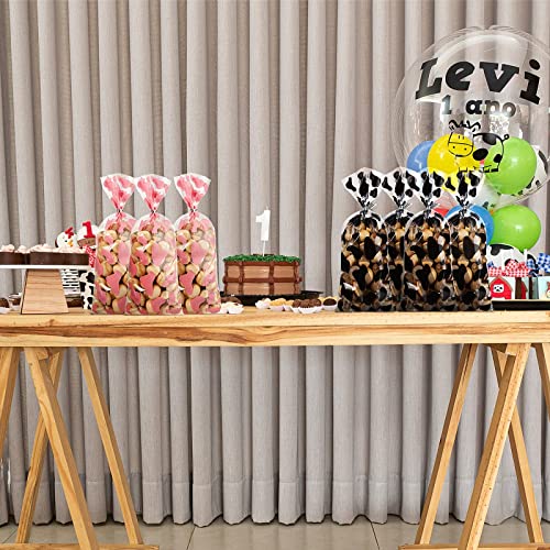 100 Pcs Cow Print Goodie Bags Cow Party Favors Treat Bags Cellophane Gift Bags with Twist Ties for Cow Theme Baby Shower Cowgirl Cowboy Birthday Party Supplies