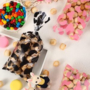 100 Pcs Cow Print Goodie Bags Cow Party Favors Treat Bags Cellophane Gift Bags with Twist Ties for Cow Theme Baby Shower Cowgirl Cowboy Birthday Party Supplies