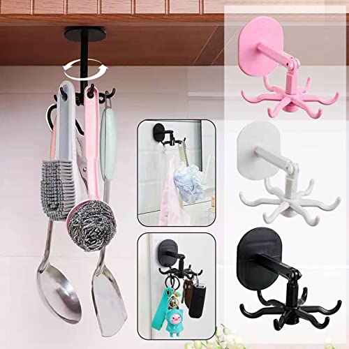 RIQINGY Wall Mounted 360° Rotating Hook with 6 Hooks for Kitchen Bath Wardrobe 1PC Adhesive Hooks Space Saving No Drilling