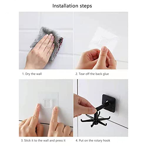 RIQINGY Wall Mounted 360° Rotating Hook with 6 Hooks for Kitchen Bath Wardrobe 1PC Adhesive Hooks Space Saving No Drilling