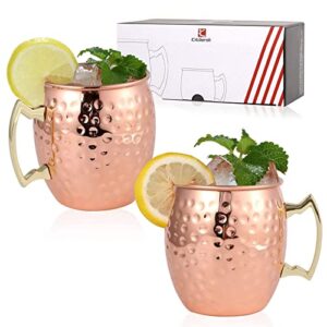 k kitcherish moscow mule mugs set of 2-[gift set]18 oz, hammered copper mugs | stainless steel lining, copper plating cup with gold brass handles for making cool drinks, 3.4'' (diameter) x 4 ''(tall)