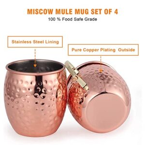 K Kitcherish Moscow Mule Mugs Set of 2-[Gift Set]18 oz, Hammered Copper Mugs | Stainless Steel Lining, Copper Plating Cup with Gold Brass Handles for Making Cool Drinks, 3.4'' (Diameter) x 4 ''(Tall)