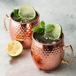 K Kitcherish Moscow Mule Mugs Set of 2-[Gift Set]18 oz, Hammered Copper Mugs | Stainless Steel Lining, Copper Plating Cup with Gold Brass Handles for Making Cool Drinks, 3.4'' (Diameter) x 4 ''(Tall)